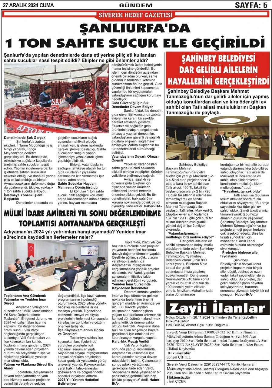 27.12.2024 Tarihli Gazetemiz