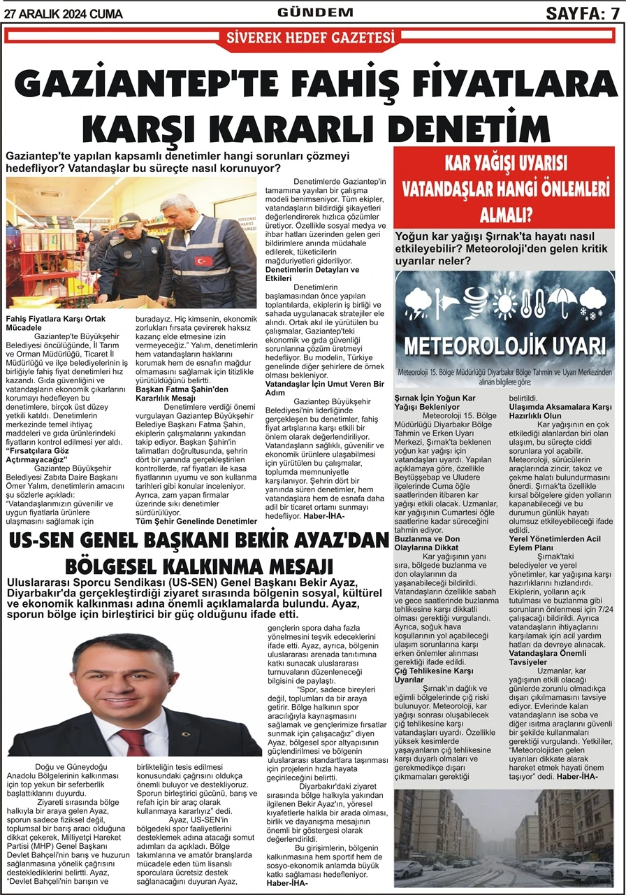 27.12.2024 Tarihli Gazetemiz