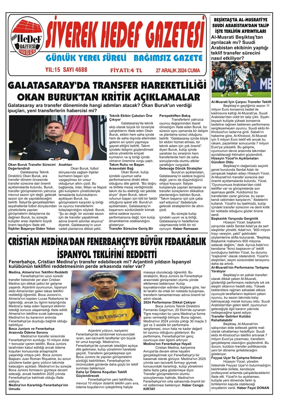 27.12.2024 Tarihli Gazetemiz