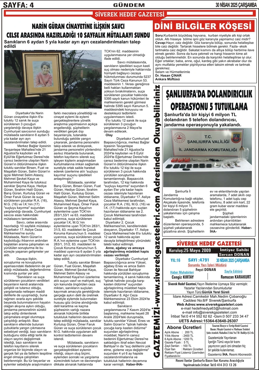 30.04.2025 Tarihli Gazetemiz