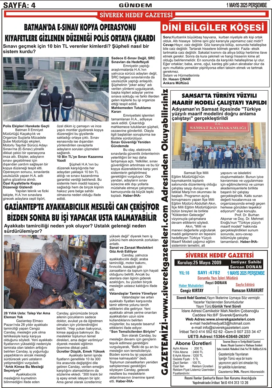 1.05.2025 Tarihli Gazetemiz