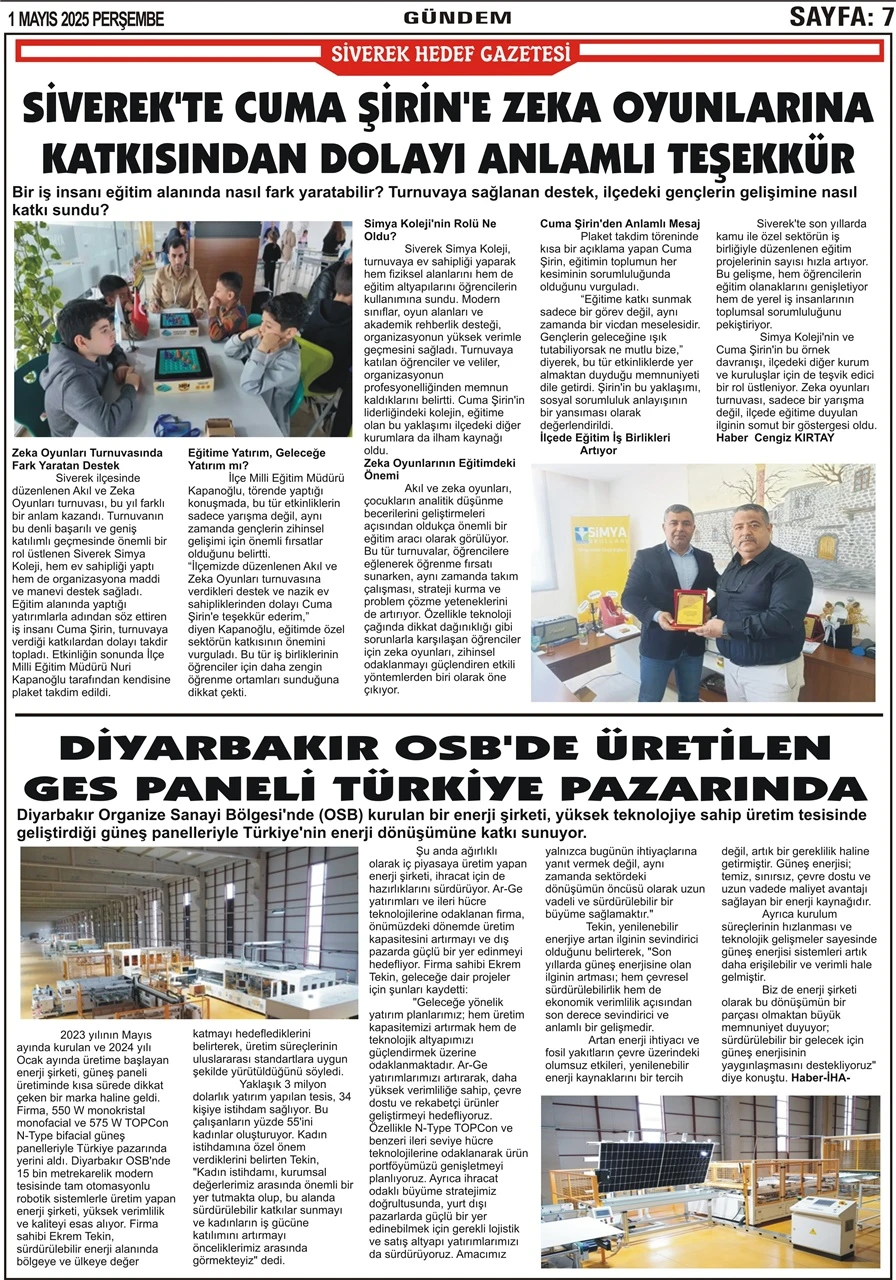 1.05.2025 Tarihli Gazetemiz