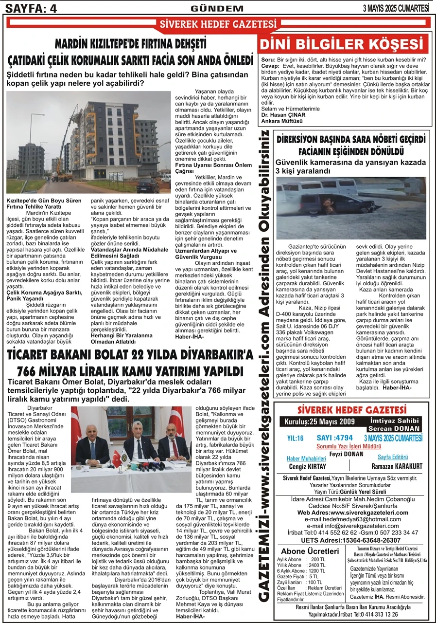 3.05.2025  Tarihli Gazetemiz