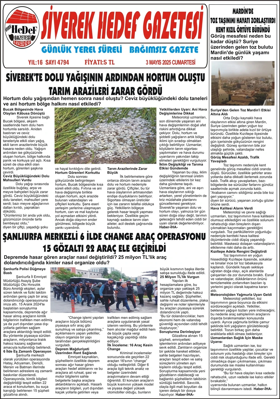 3.05.2025  Tarihli Gazetemiz