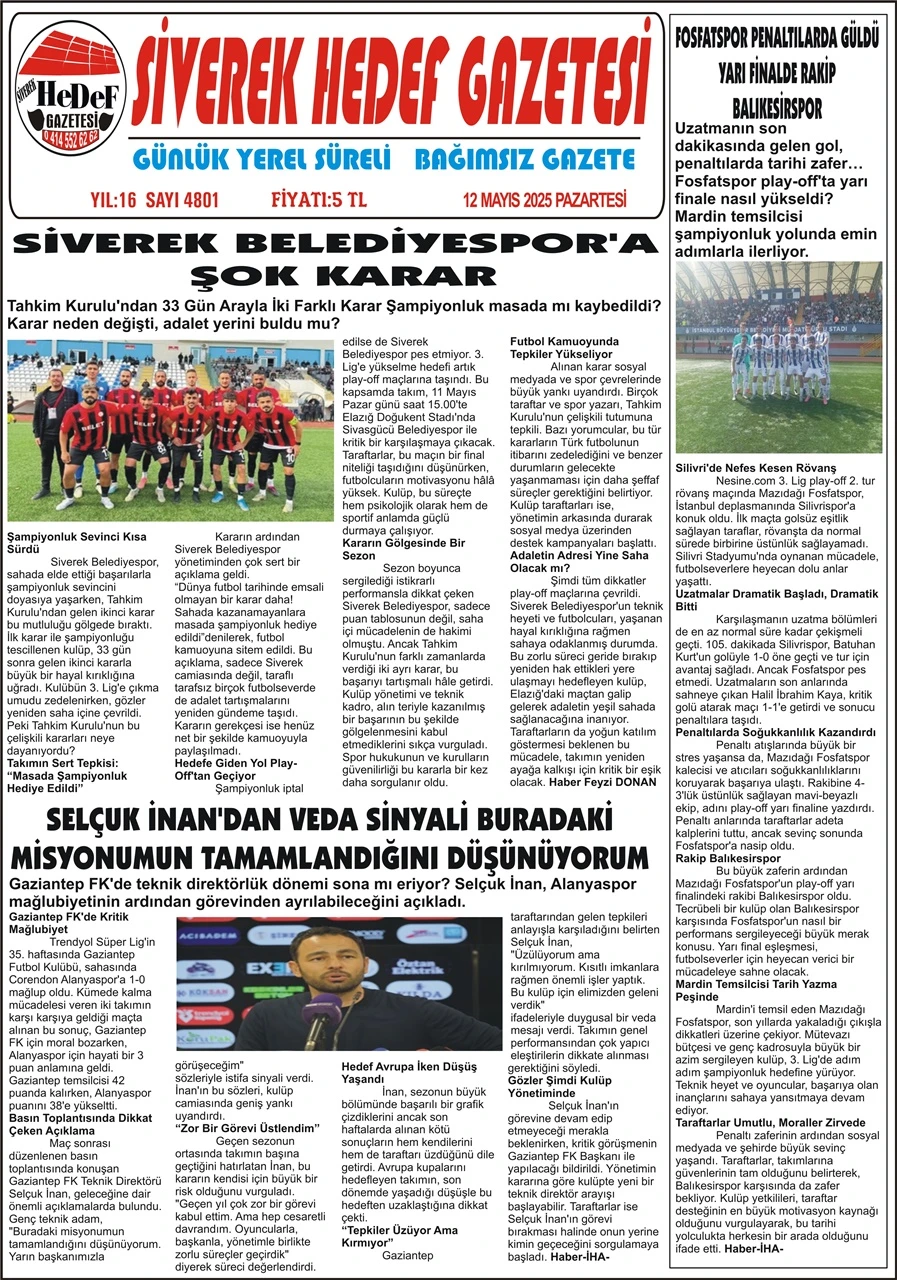 12.05.2025 Tarihli Gazetemiz