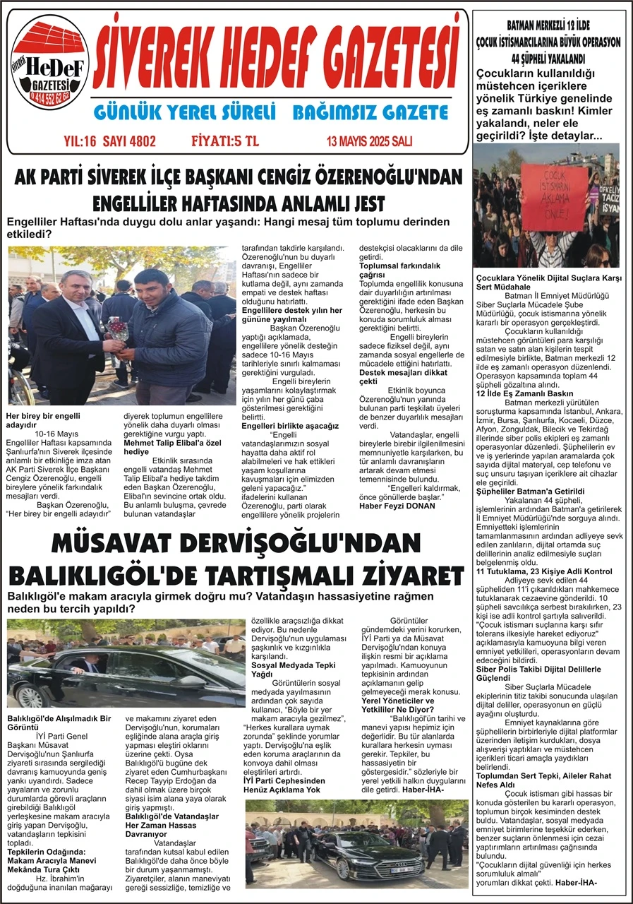 13.05.2025 Tarihli Gazetemiz