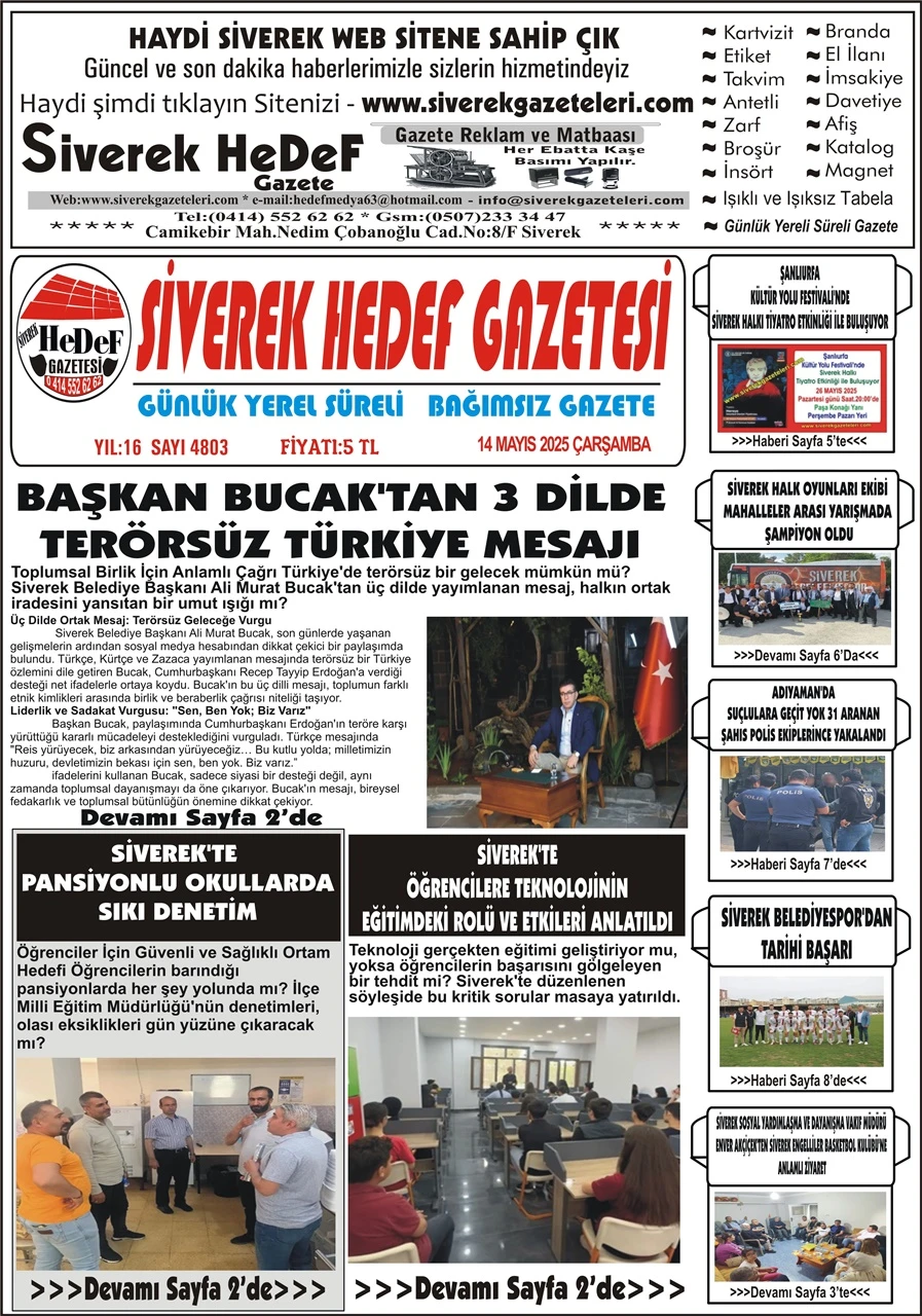 14.05.2025 Tarihli Gazetemiz