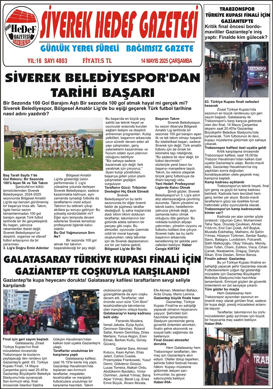 14.05.2025 Tarihli Gazetemiz