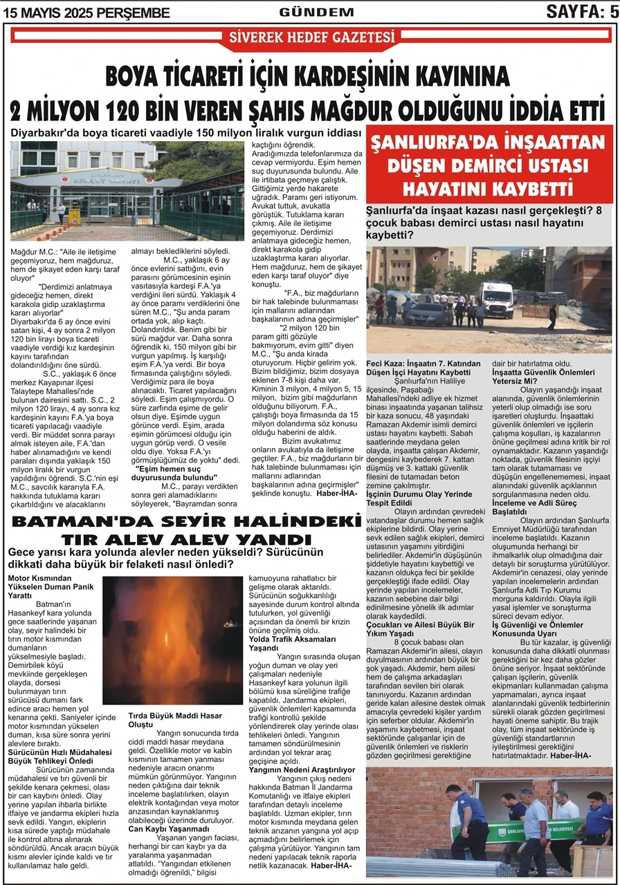 15.05.2025  Tarihli Gazetemiz
