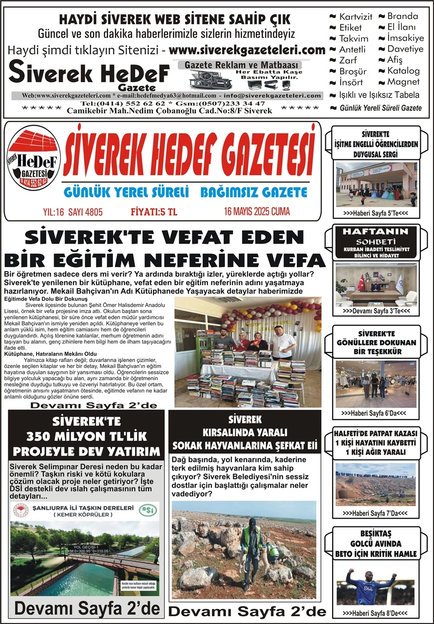 16.05.2025 Tarihli Gazetemiz