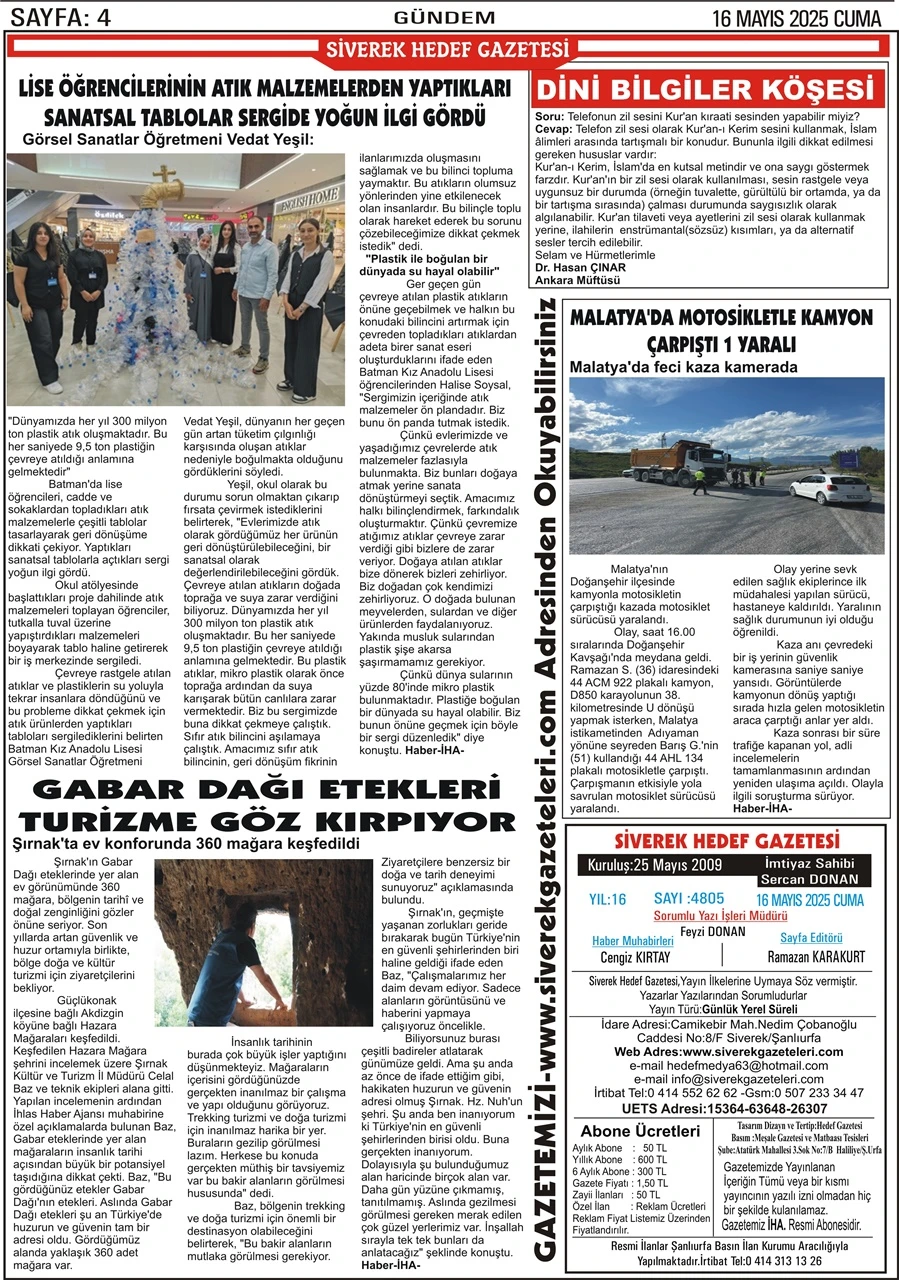 16.05.2025 Tarihli Gazetemiz