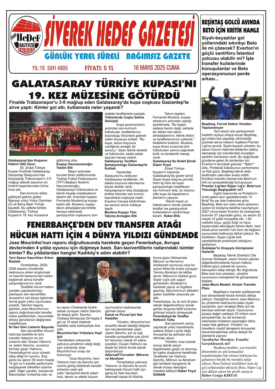 16.05.2025 Tarihli Gazetemiz