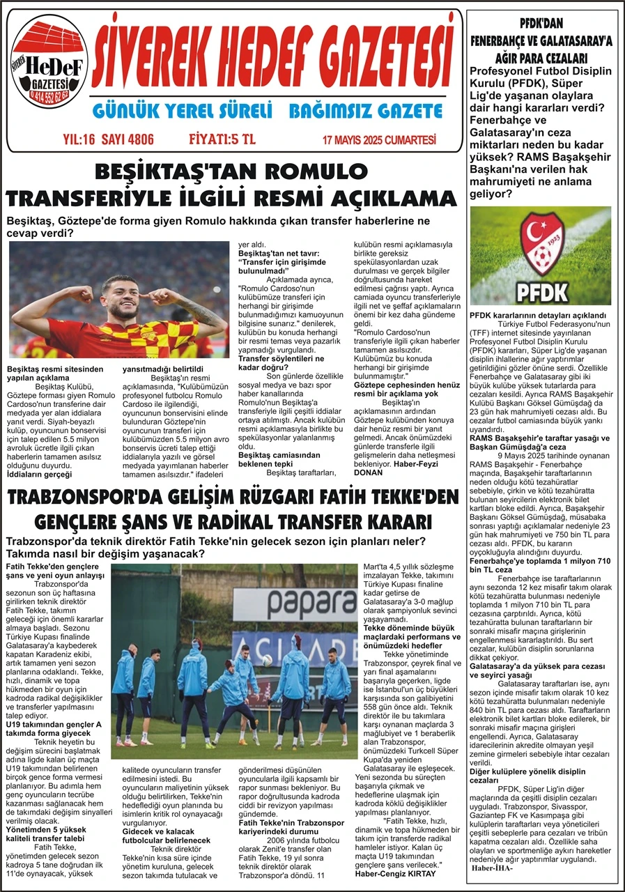 17.05.2025 Tarihli Gazetemiz