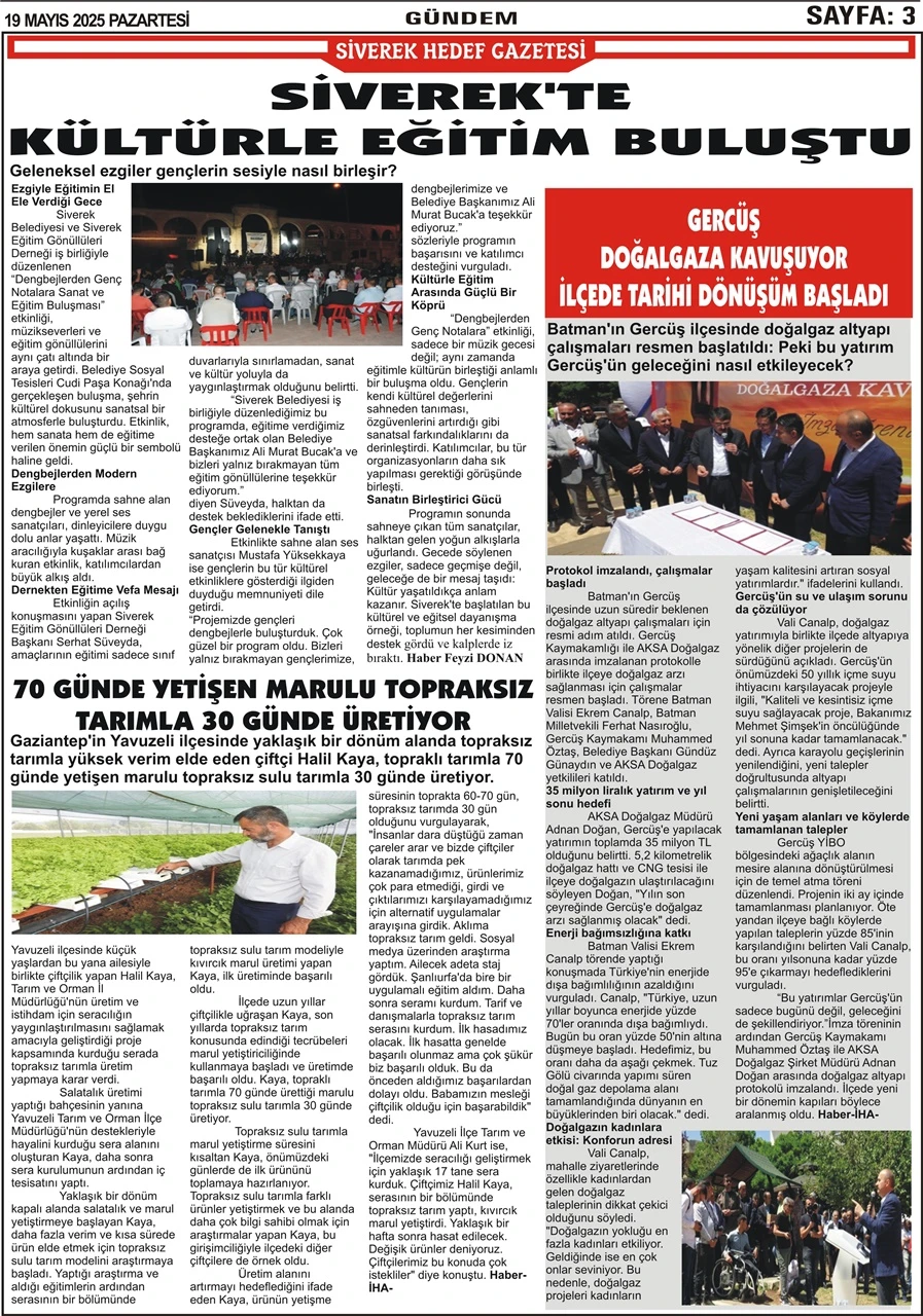 19.05.2025 Tarihli Gazetemiz