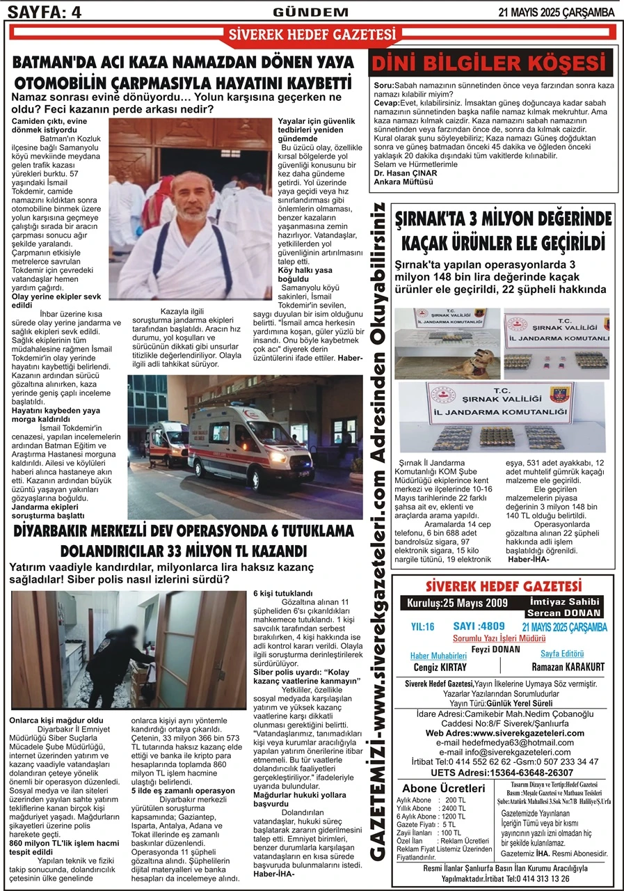 21.05.2025 Tarihli Gazetemiz