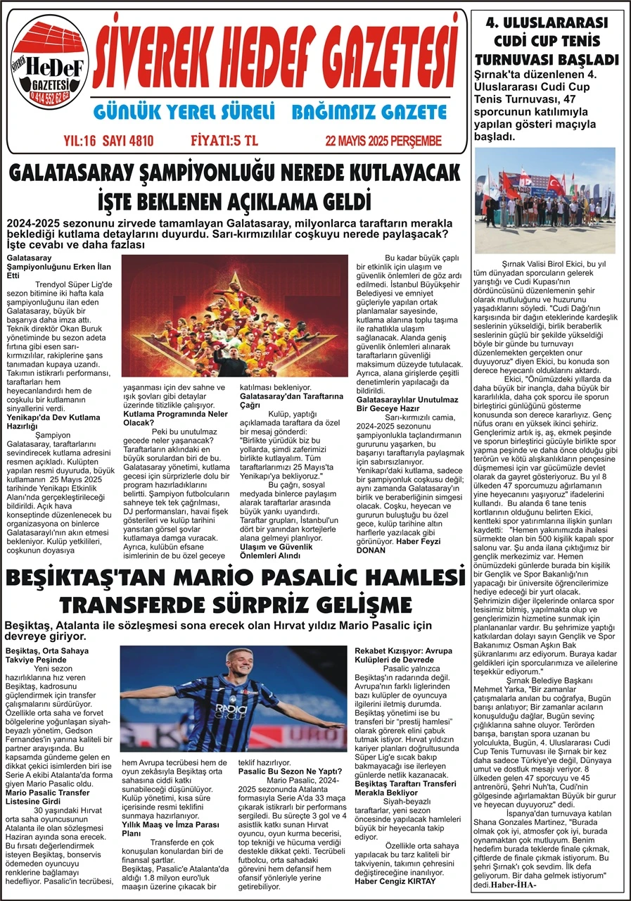22.05.2025 Tarihli Gazetemiz