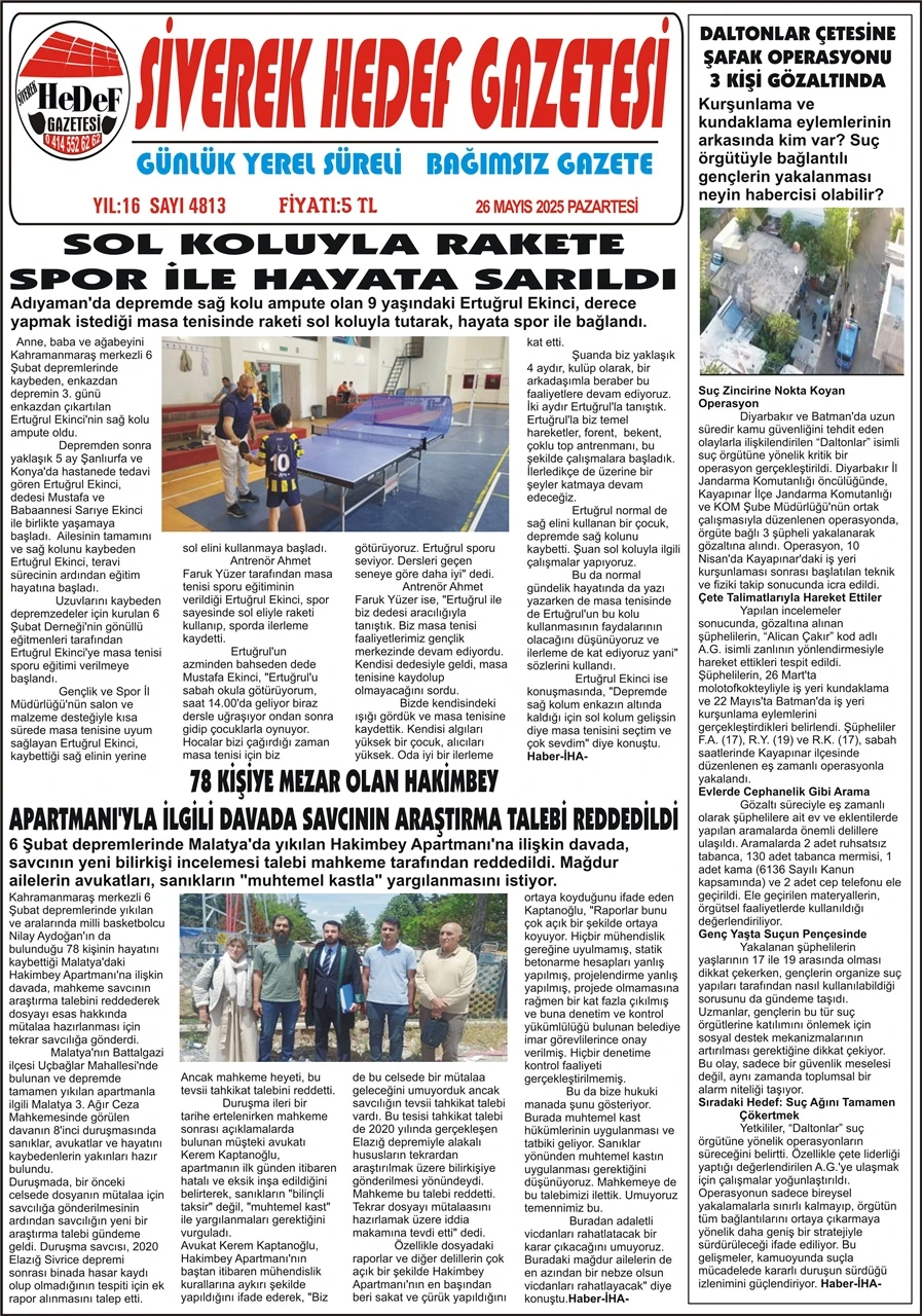 26.05.2025 Tarihli Gazetemiz