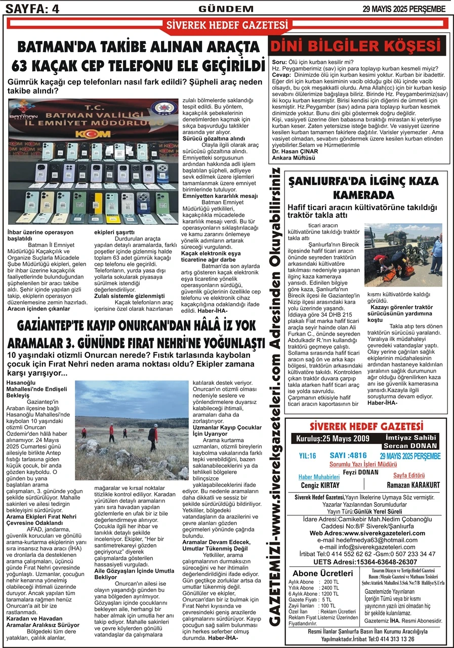 29.05.2025 Tarihli Gazetemiz