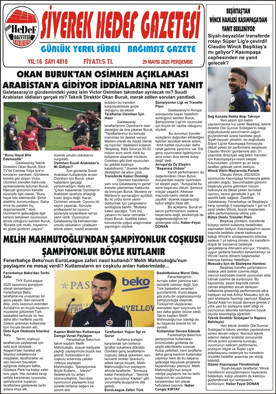 29.05.2025 Tarihli Gazetemiz