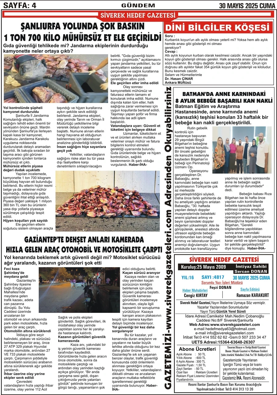 30.05.2025 Tarihli Gazetemiz