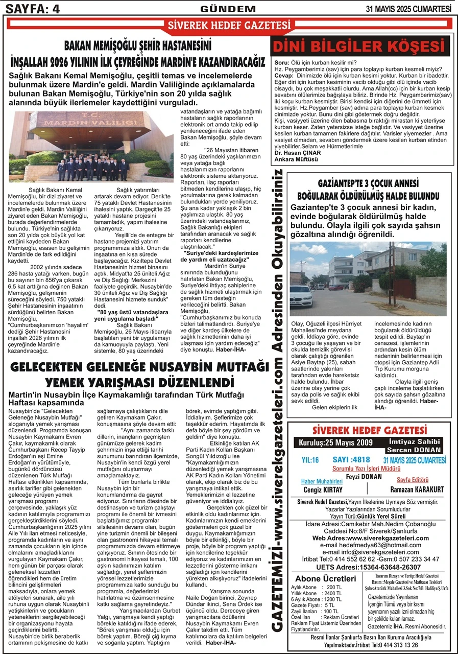 31.05.2025 Tarihli Gazetemiz