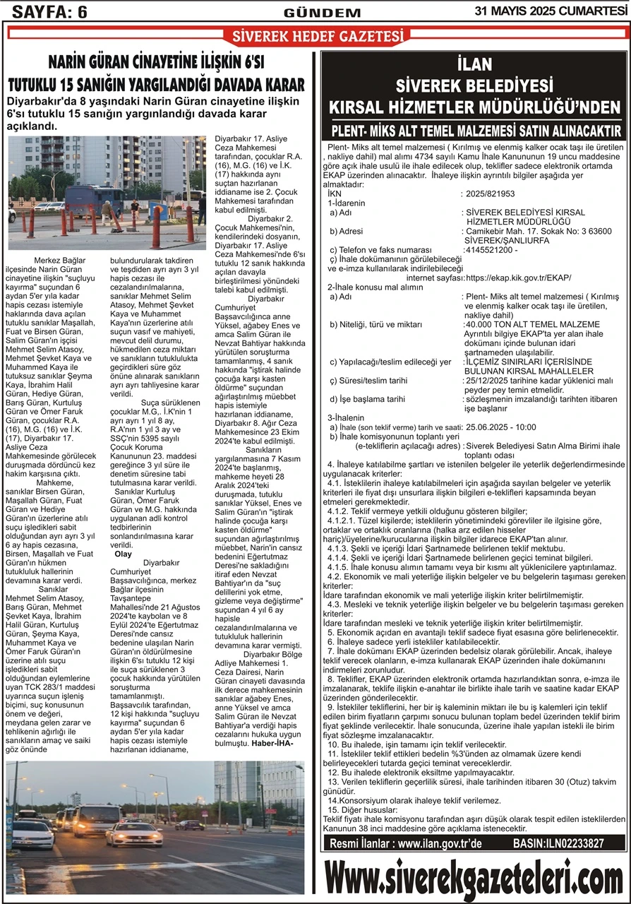 31.05.2025 Tarihli Gazetemiz