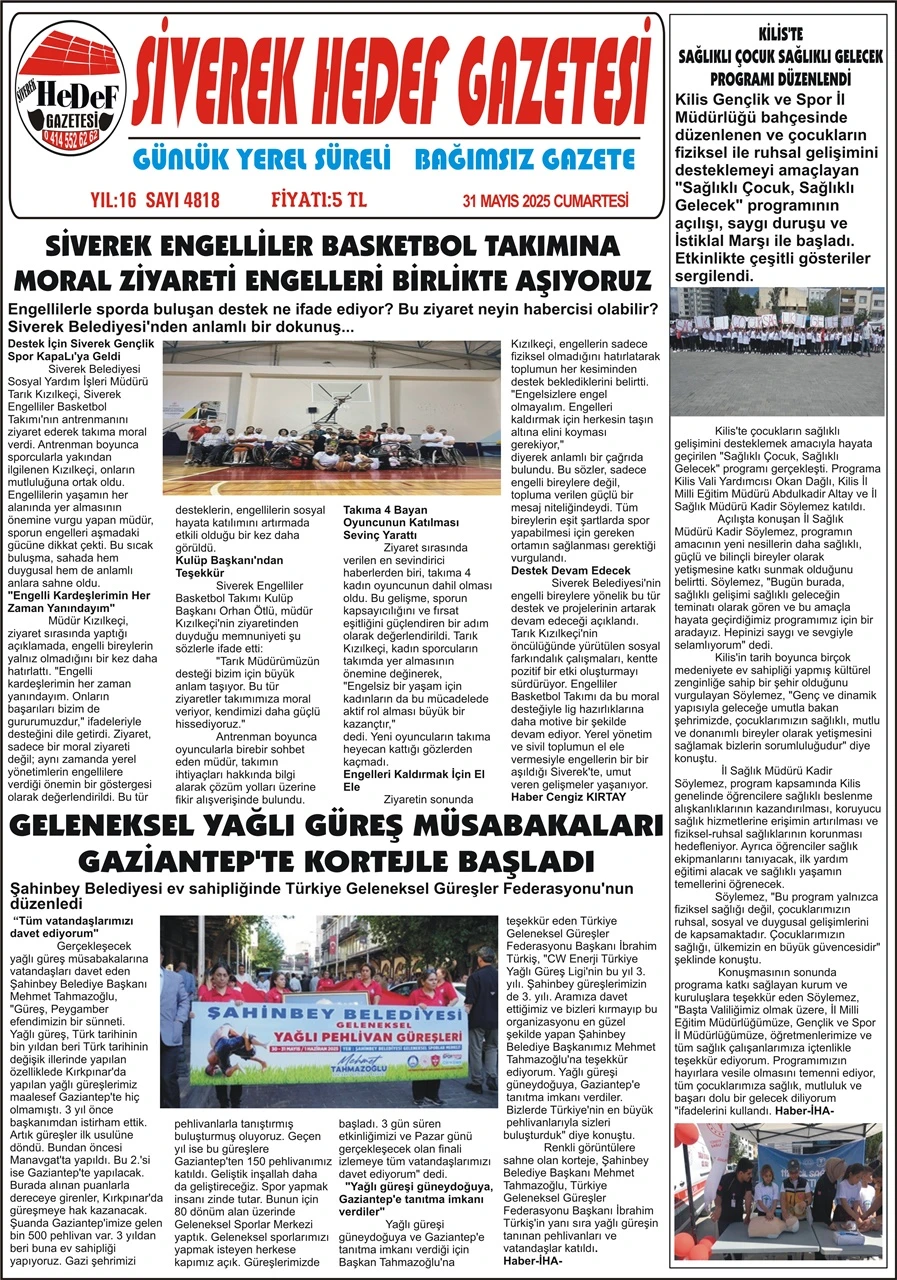 31.05.2025 Tarihli Gazetemiz