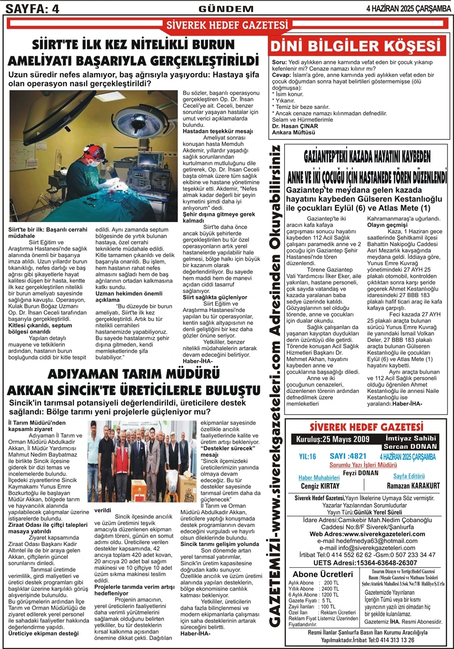 4.06.2025 Tarihli  Gazetemiz
