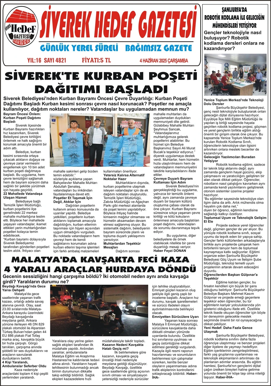 4.06.2025 Tarihli  Gazetemiz