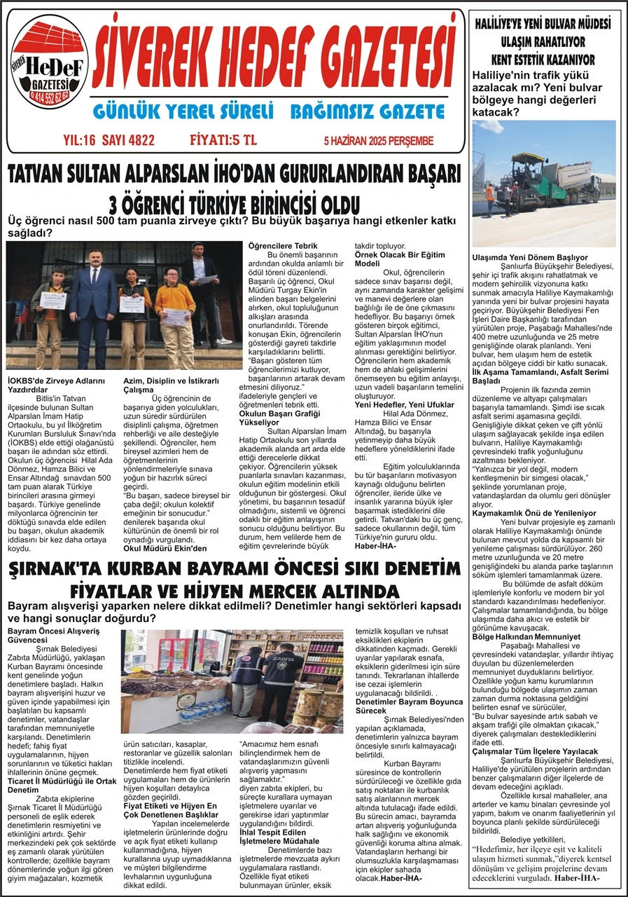 5.06.2025 Tarihli Gazetemiz