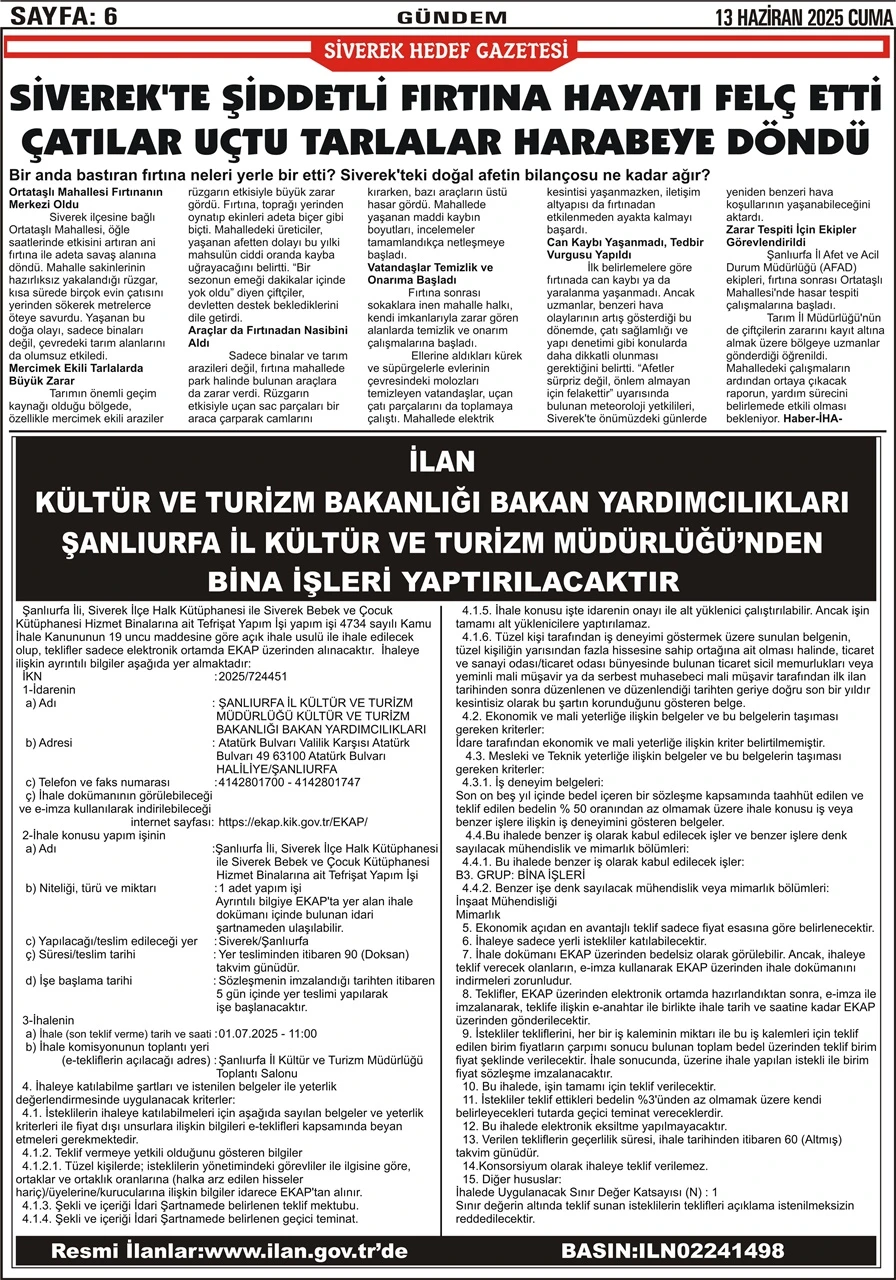 13.06.2025 Tarihli Gazetemiz