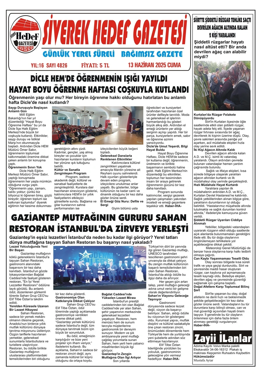 13.06.2025 Tarihli Gazetemiz