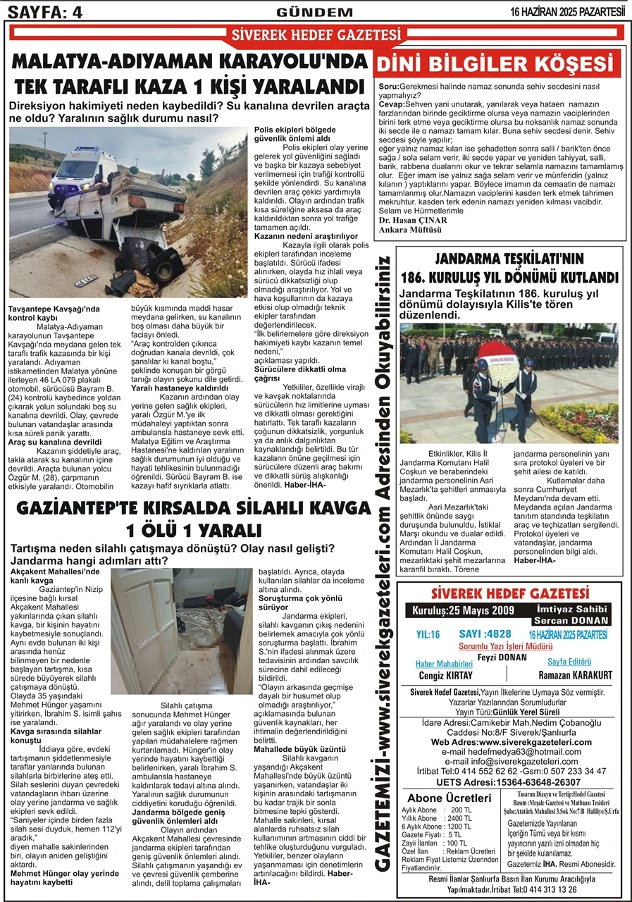 16.06.2025 Tarihli Gazetemiz