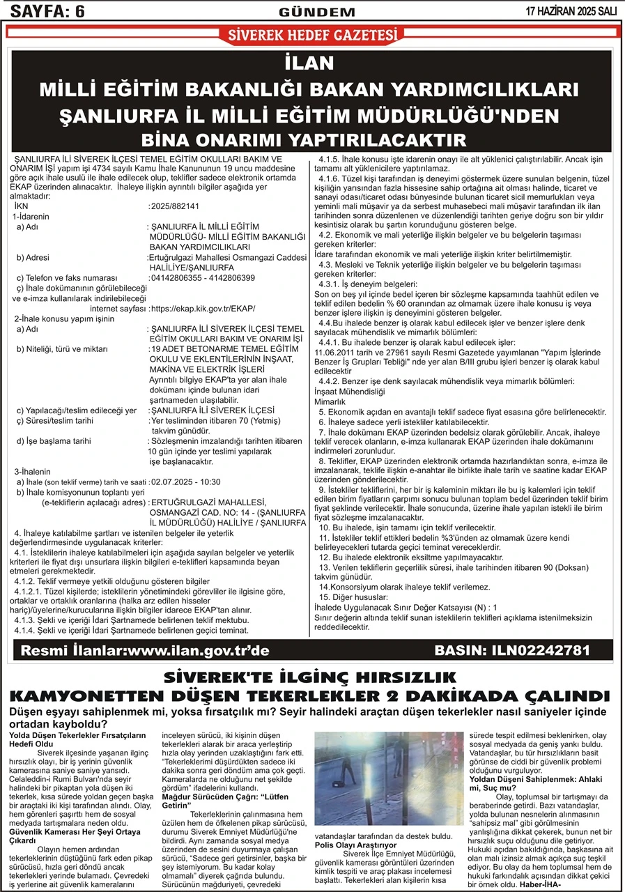 17.06.2025 Tarihli Gazetemiz