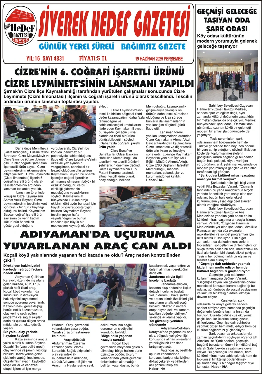 19.06.2025 Tarihli Gazetemiz