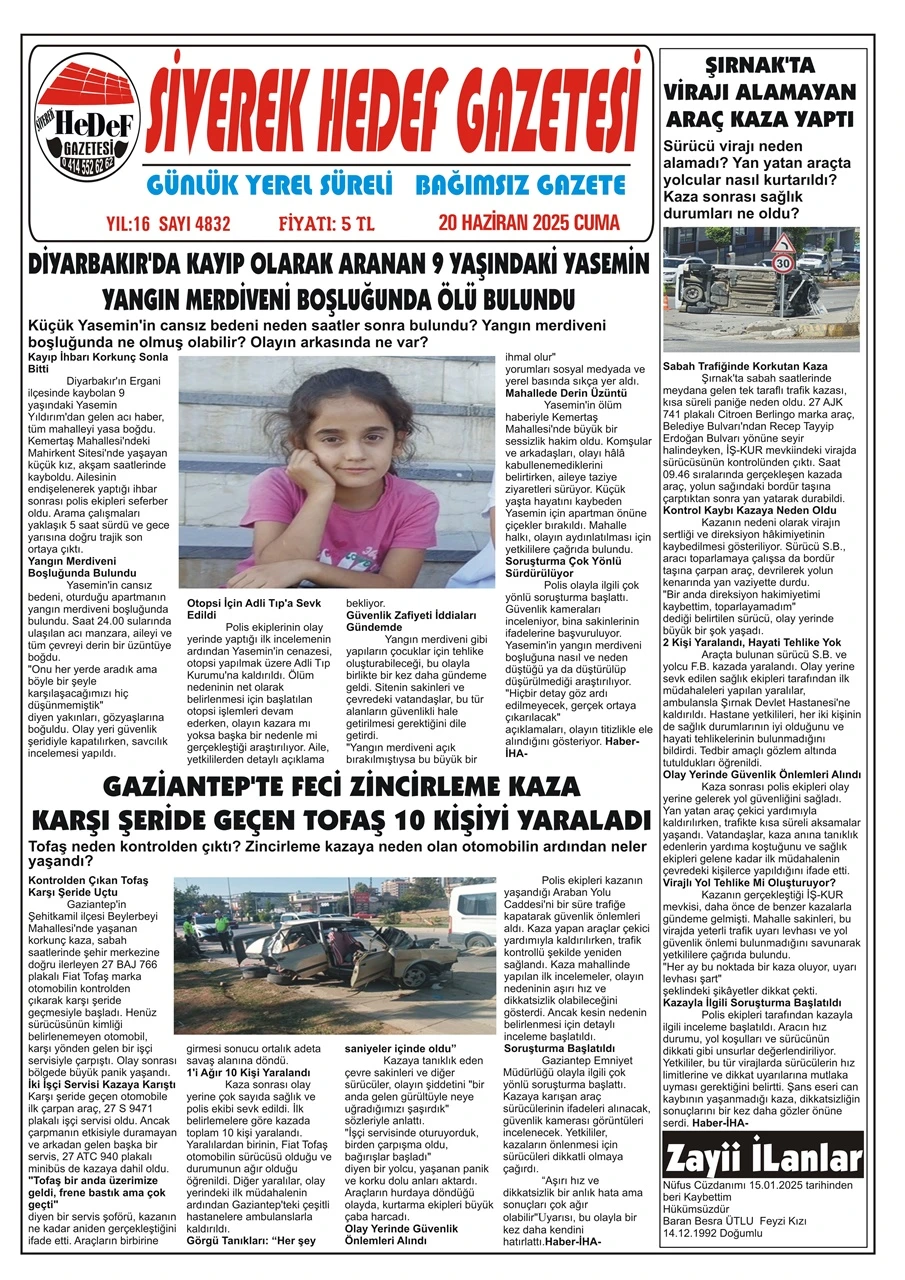 20.06.2025 Tarihli Gazetemiz