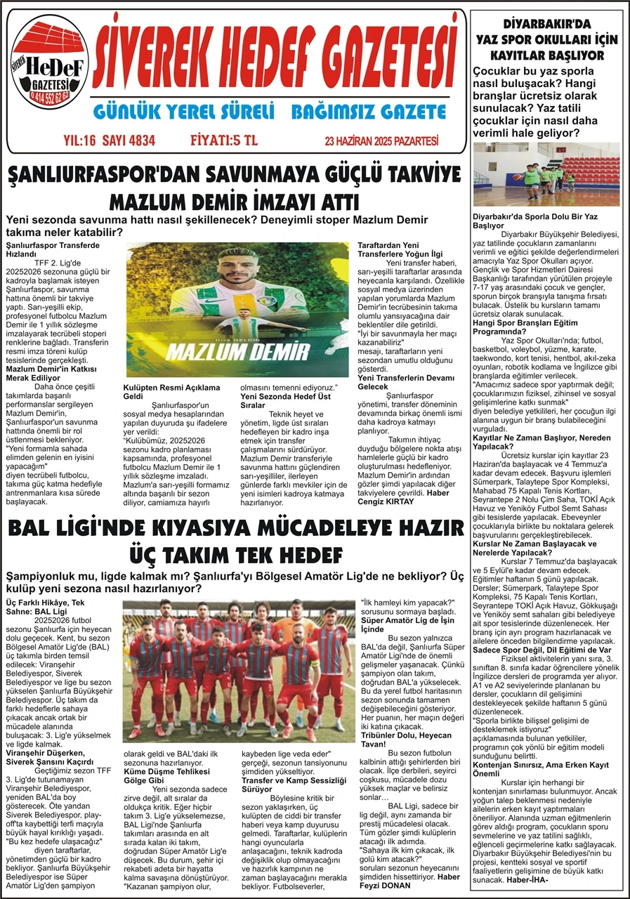 23.06.2025 Tarihli Gazetemiz