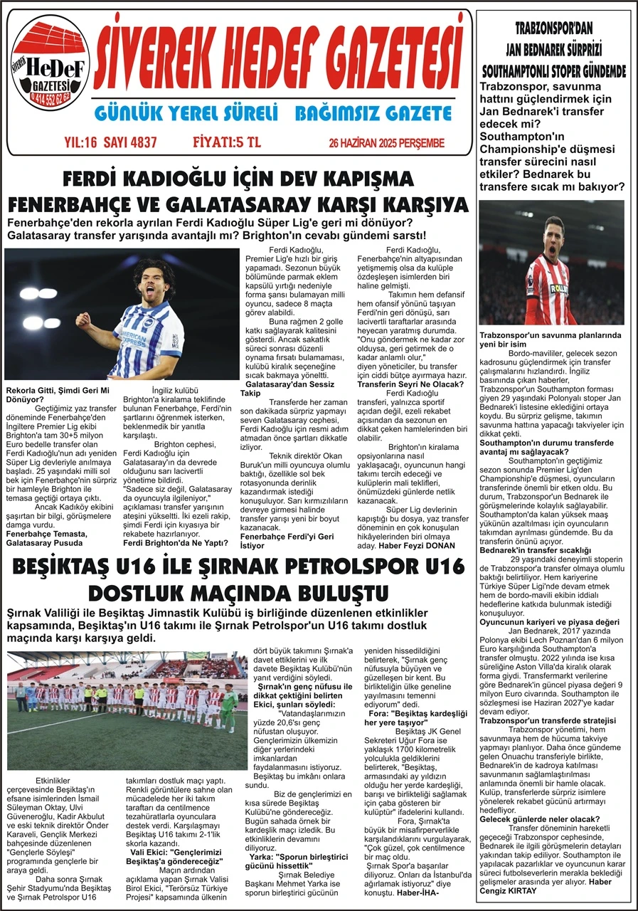 26.06.2025 Tarihli Gazetemiz