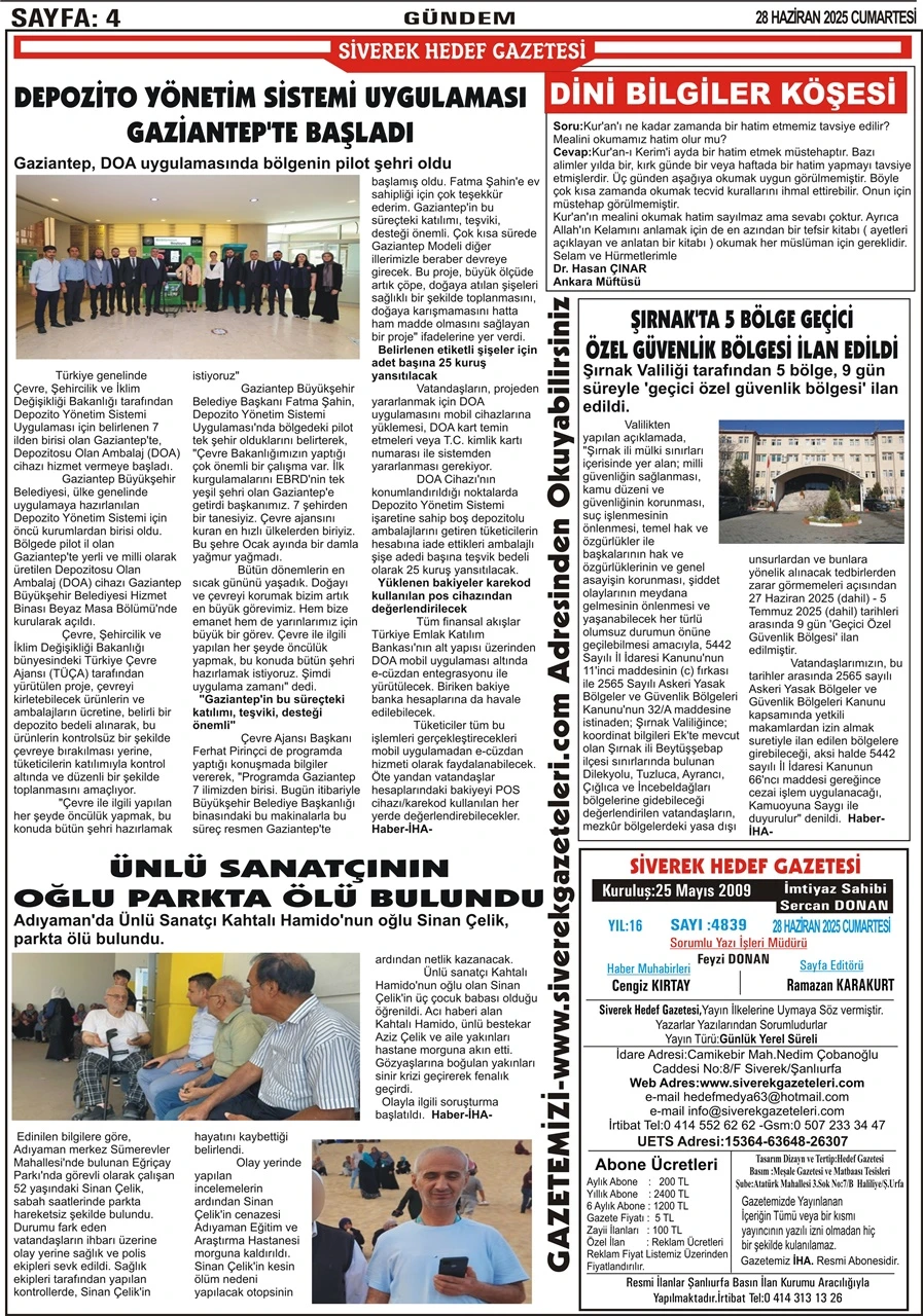 28.06.2025 Tarihli Gazetemiz