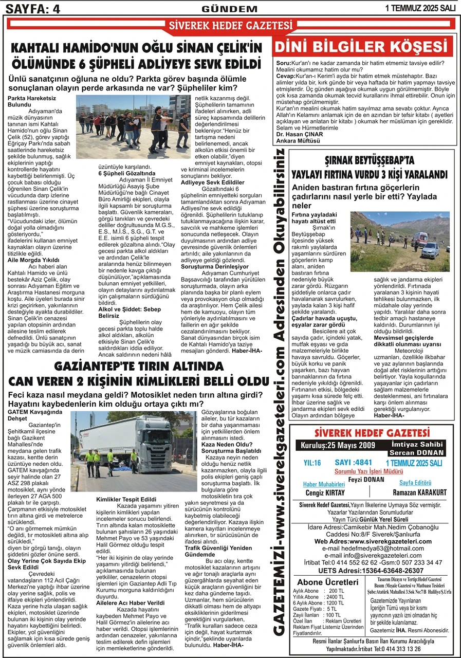 1.07.2025 Tarihli Gazetemiz