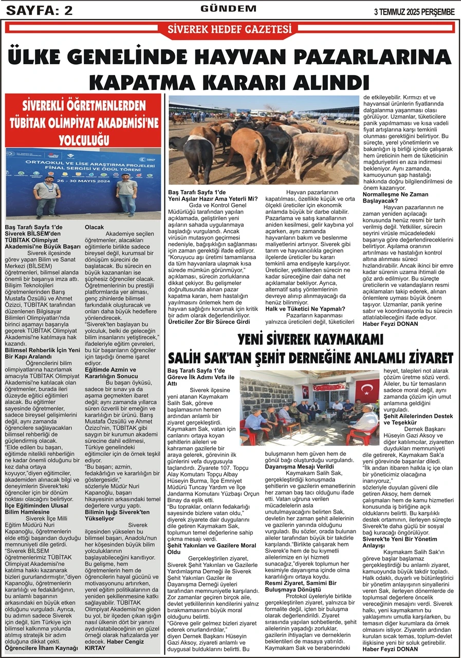 3.07.2025 Tarihli Gazetemiz