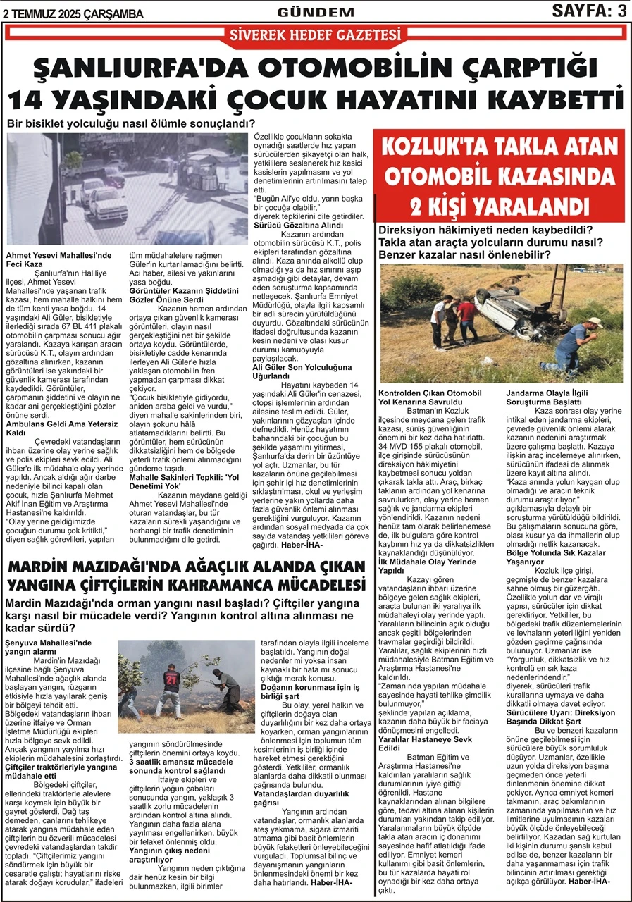 3.07.2025 Tarihli Gazetemiz