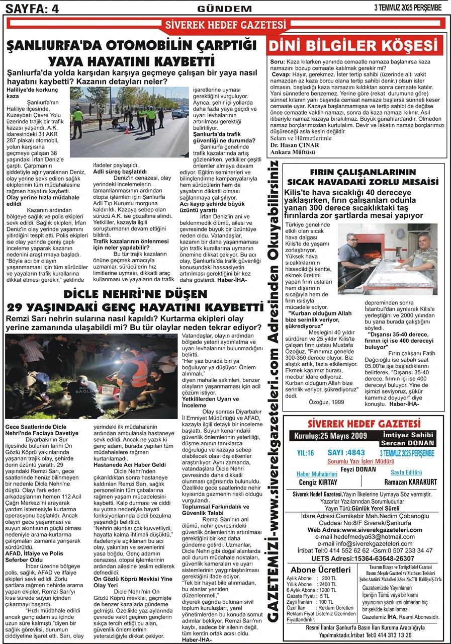 3.07.2025 Tarihli Gazetemiz