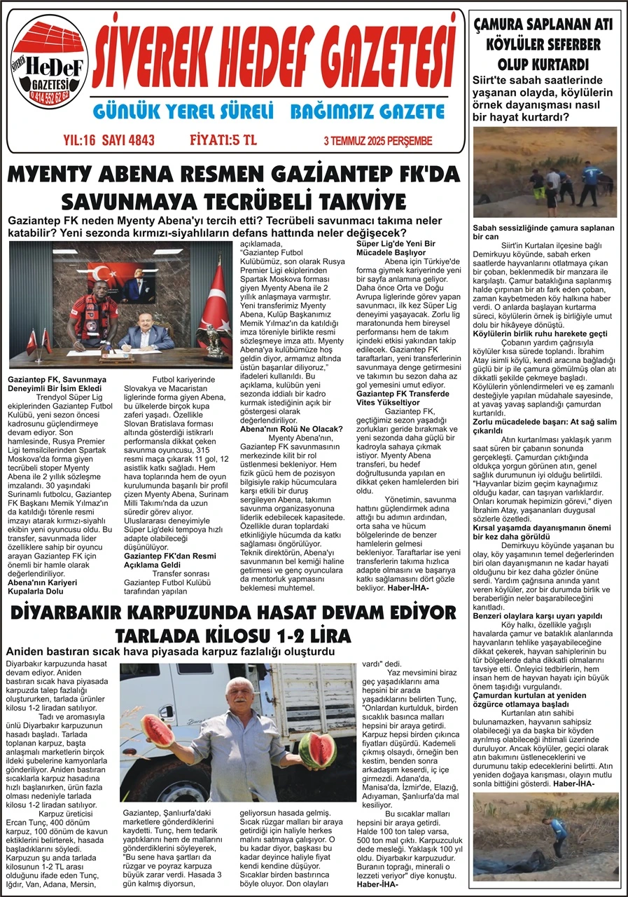 3.07.2025 Tarihli Gazetemiz
