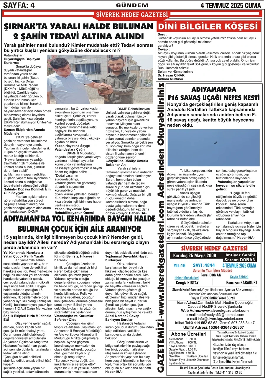 4.07.2025 Tarihli Gazetemiz