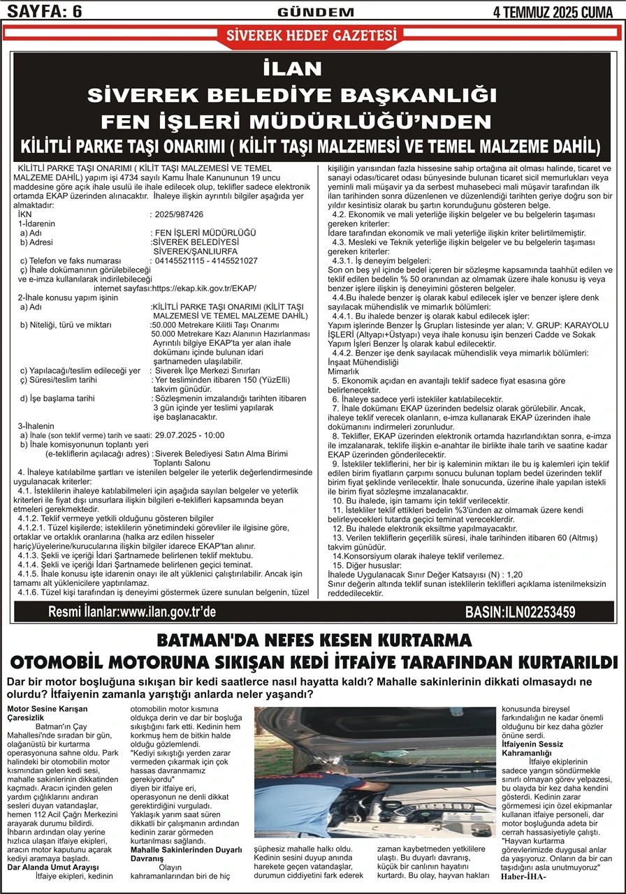 4.07.2025 Tarihli Gazetemiz