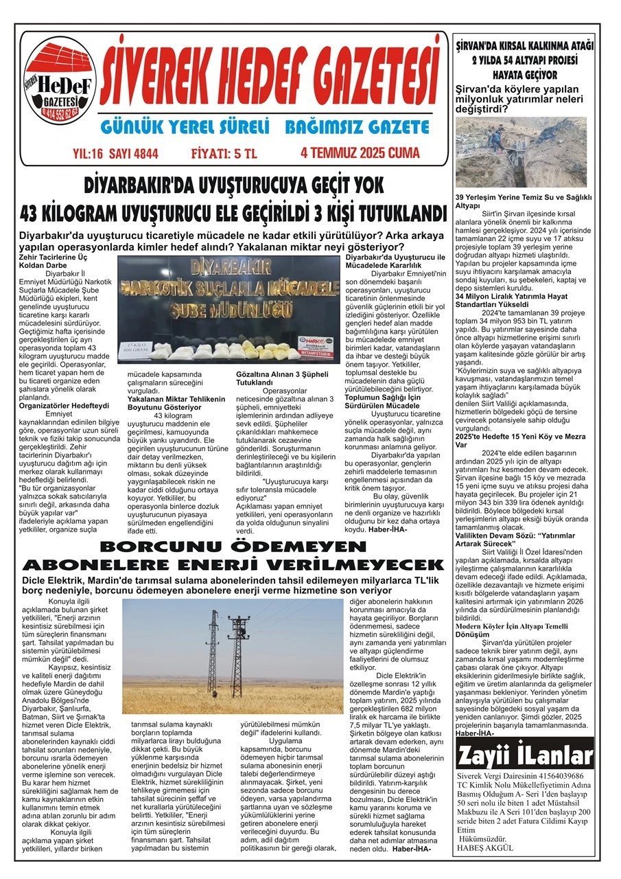 4.07.2025 Tarihli Gazetemiz