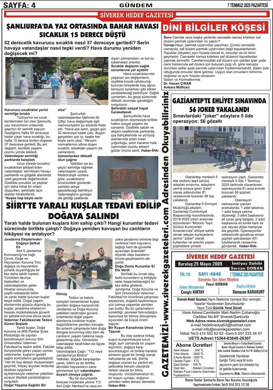 7.07.2025 Tarihli Gazetemiz 
