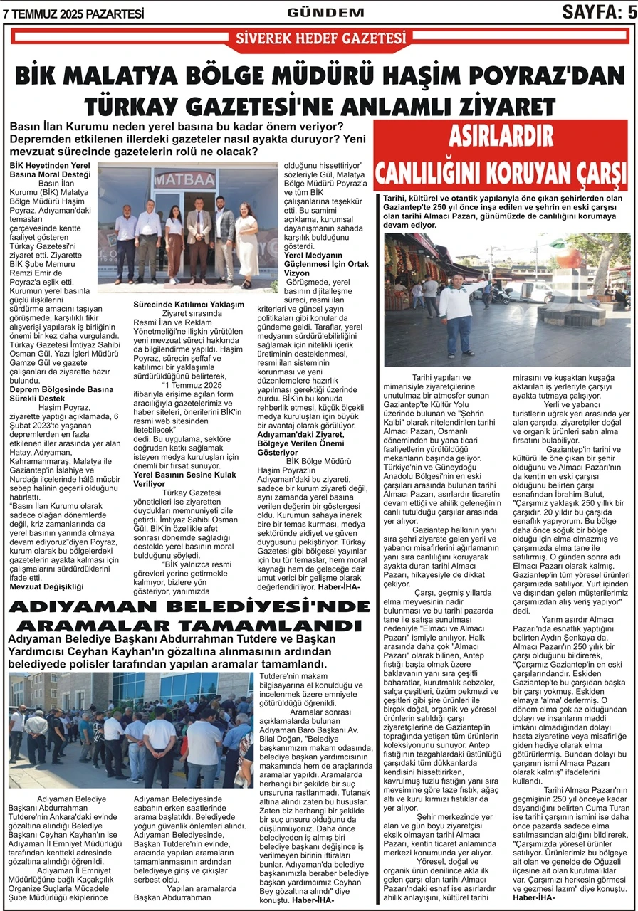 7.07.2025 Tarihli Gazetemiz 