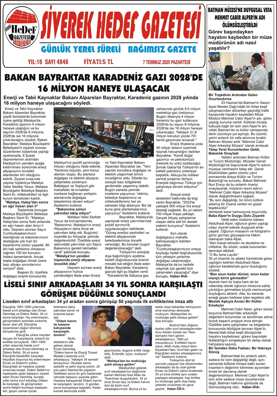 7.07.2025 Tarihli Gazetemiz 